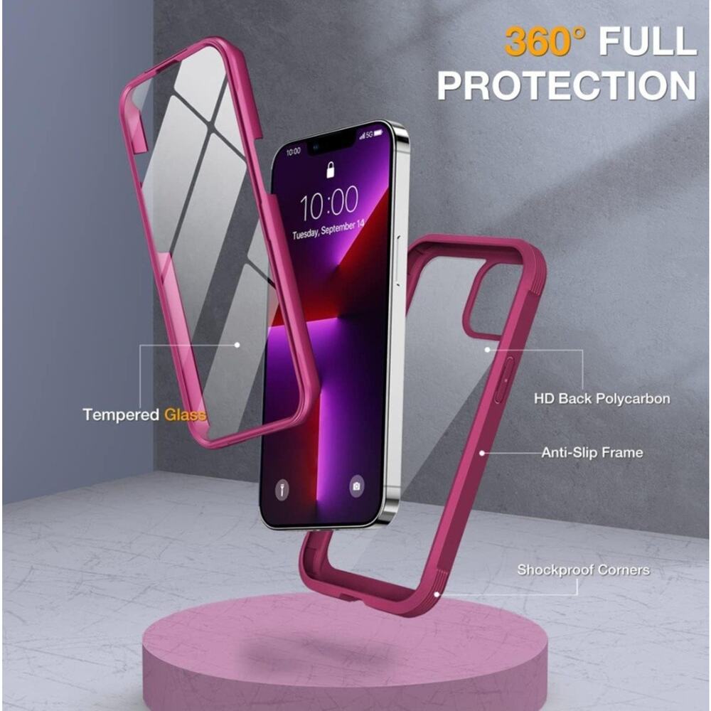 iPhone 13 Pro Max Glass Case Wine Red 360 Protection Miracase